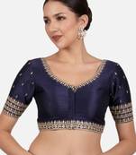 Navy blue dupion silk saree blouse