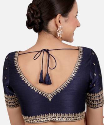 Navy blue dupion silk saree blouse 2