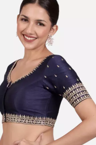 Navy blue dupion silk saree blouse
