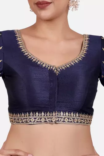 Navy blue dupion silk saree blouse