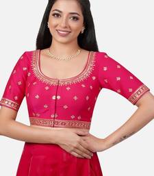 Rani pink silk embroidered round neck readymade saree blouse