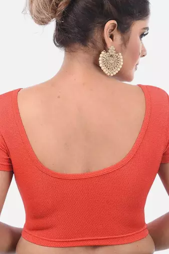 Red spandex short sleeves stretchable readymade saree blouse