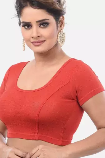 Red spandex short sleeves stretchable readymade saree blouse
