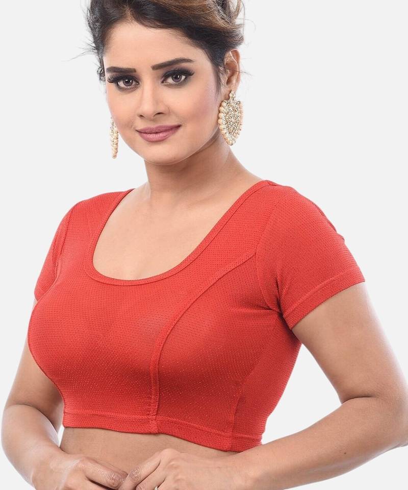 Red spandex short sleeves stretchable readymade saree blouse