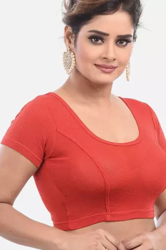 Red spandex short sleeves stretchable readymade saree blouse