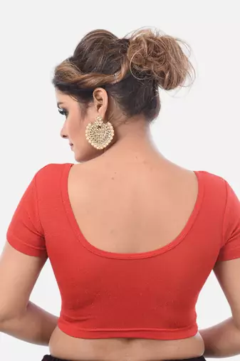 Maroon spandex short sleeves stretchable readymade saree blouse