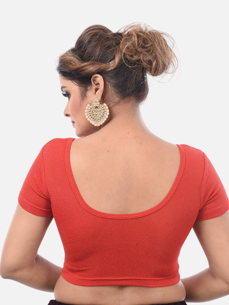 Maroon spandex short sleeves stretchable readymade saree blouse