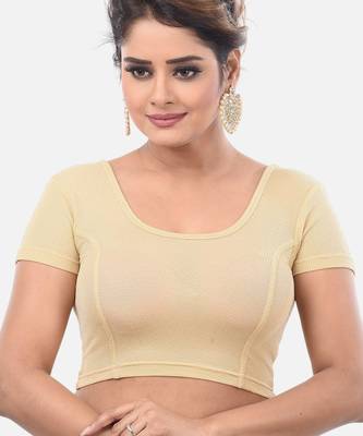 Gold spandex short sleeves stretchable readymade saree blouse 1