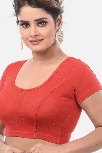 Maroon spandex short sleeves stretchable readymade saree blouse