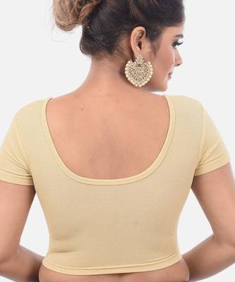 Gold spandex short sleeves stretchable readymade saree blouse 2