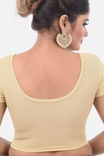 Gold spandex short sleeves stretchable readymade saree blouse