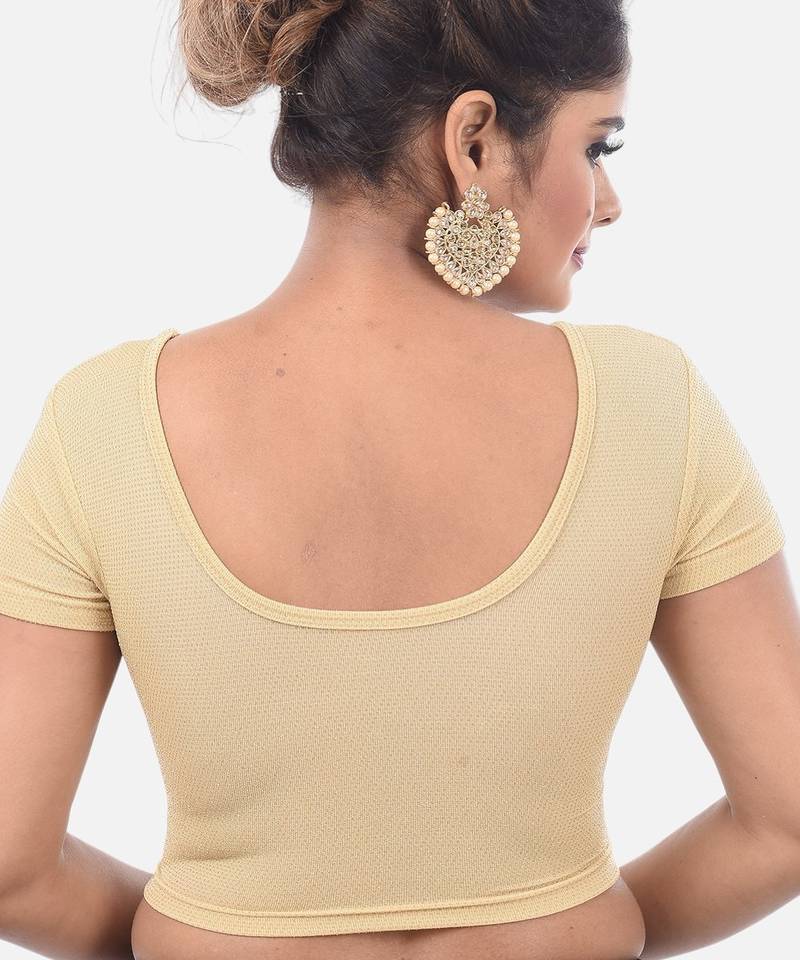 Gold spandex short sleeves stretchable readymade saree blouse