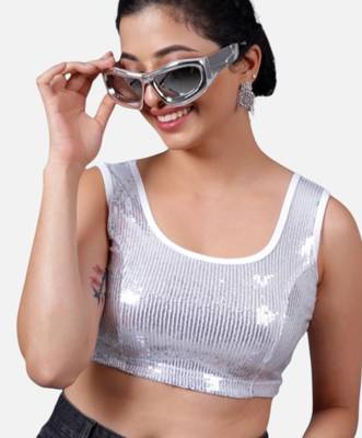 Sequence embellished stretchable round neck blouse 1
