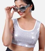 Sequence embellished stretchable round neck blouse