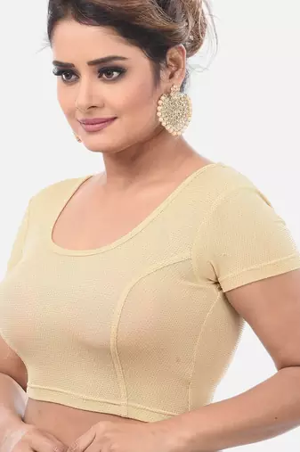 Gold spandex short sleeves stretchable readymade saree blouse