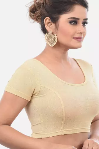 Gold spandex short sleeves stretchable readymade saree blouse