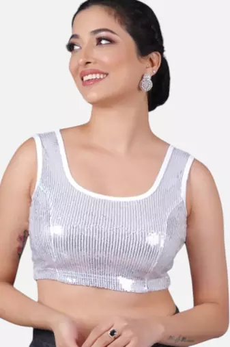 Sequence embellished stretchable round neck blouse