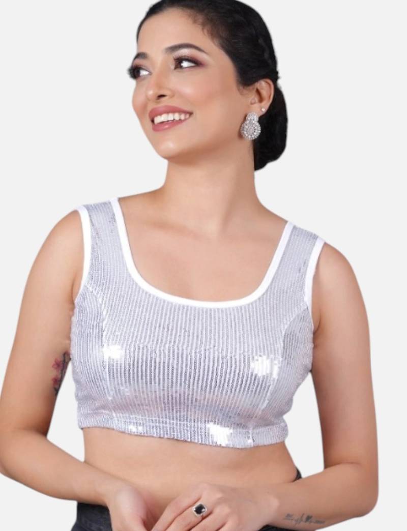 Sequence embellished stretchable round neck blouse