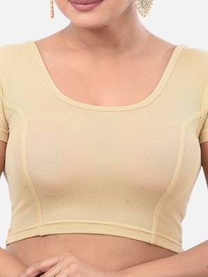Gold spandex short sleeves stretchable readymade saree blouse 5