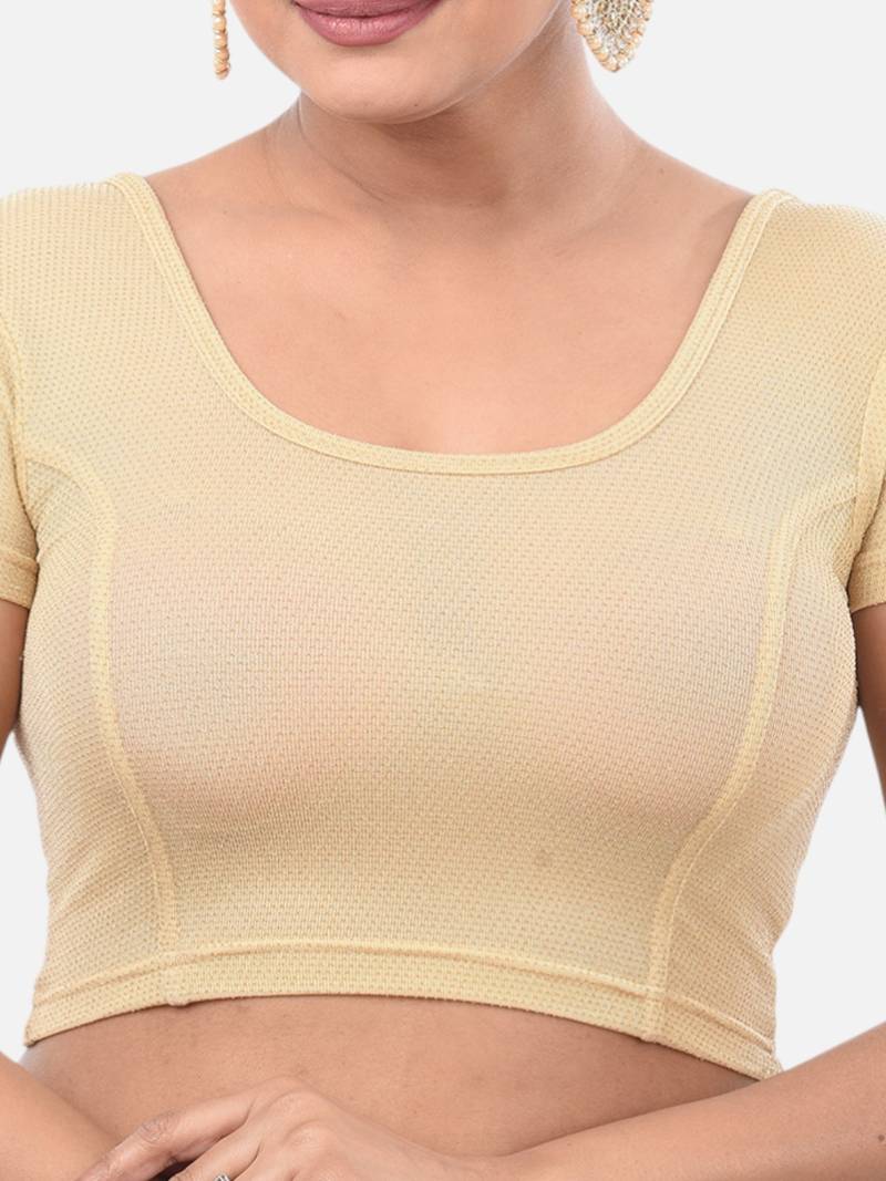 Gold spandex short sleeves stretchable readymade saree blouse