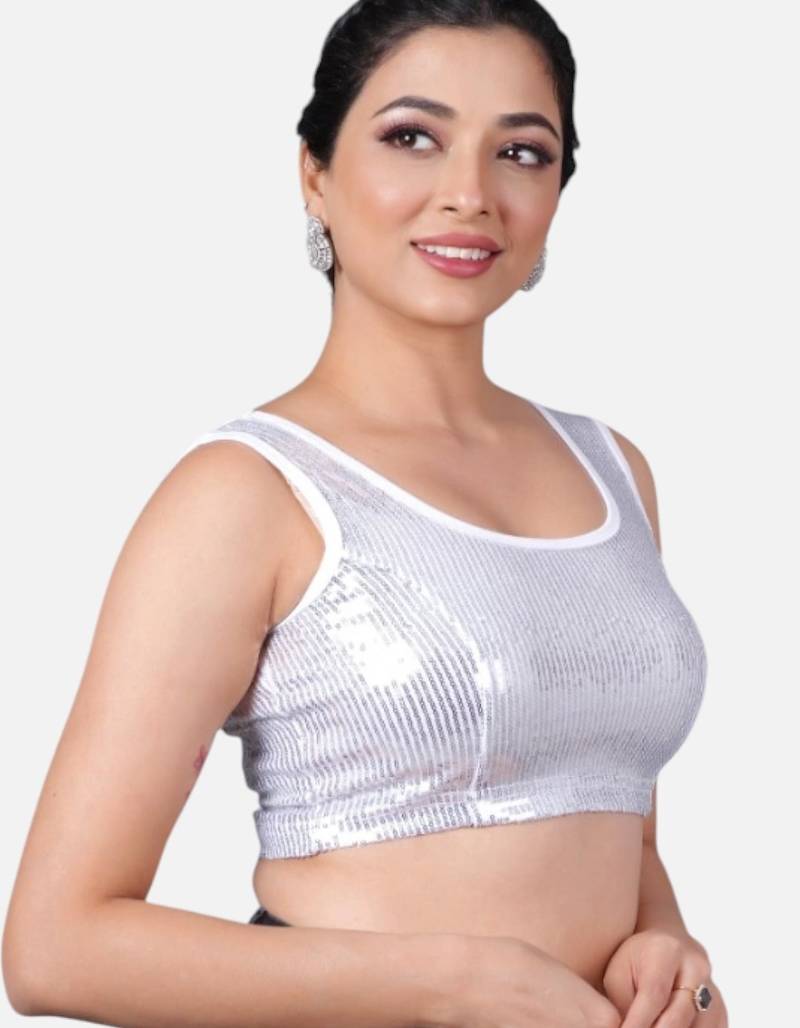 Sequence embellished stretchable round neck blouse