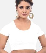 Off white spandex short sleeves stretchable readymade saree blouse
