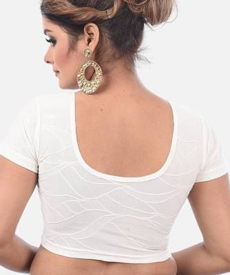 Off white spandex short sleeves stretchable readymade saree blouse 2