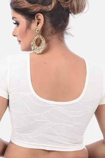 Off white spandex short sleeves stretchable readymade saree blouse