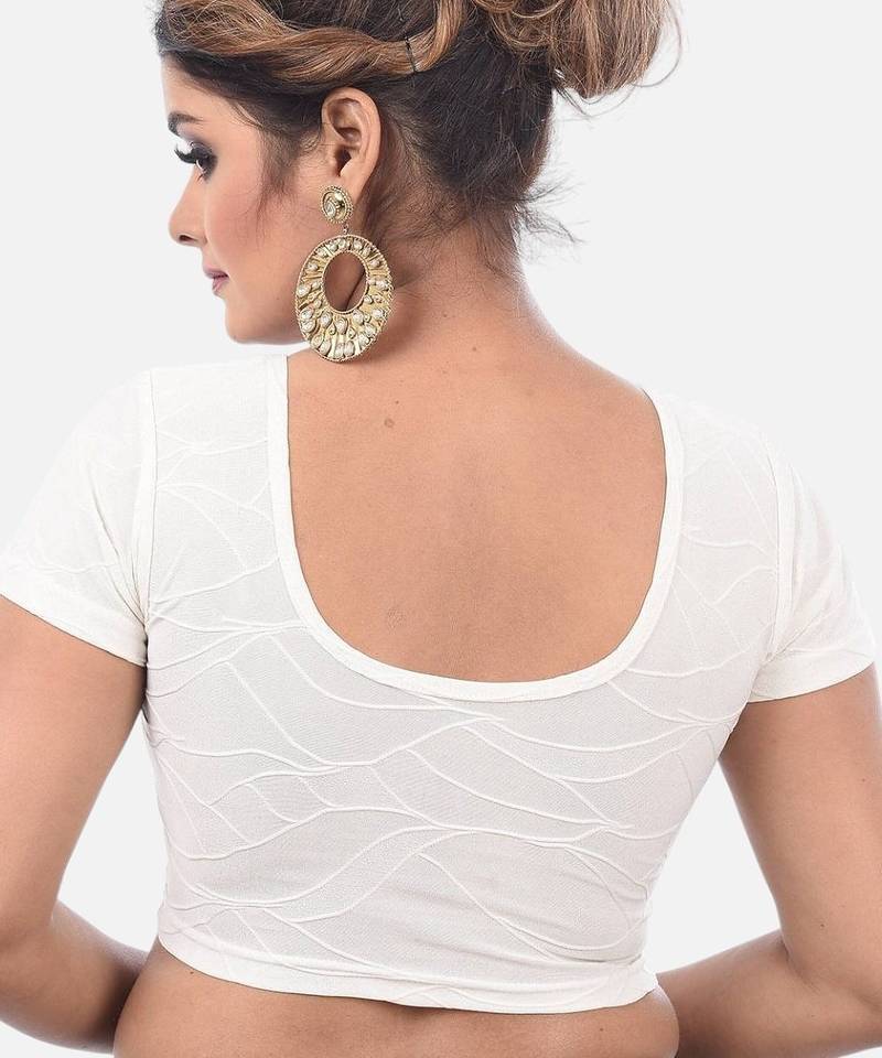Off white spandex short sleeves stretchable readymade saree blouse