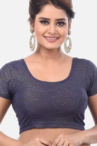 Navy spandex short sleeves stretchable readymade saree blouse