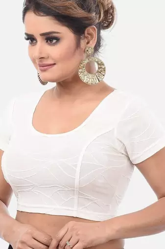 Off white spandex short sleeves stretchable readymade saree blouse