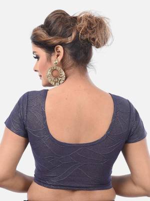 Navy spandex short sleeves stretchable readymade saree blouse 2