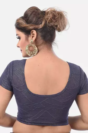 Navy spandex short sleeves stretchable readymade saree blouse