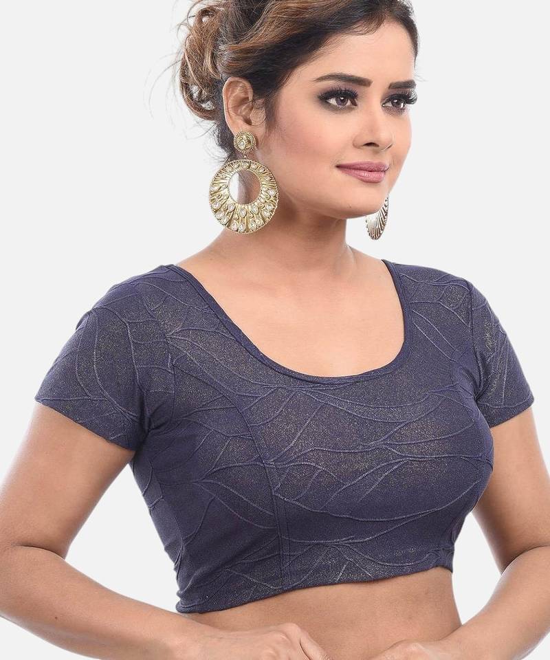 Navy spandex short sleeves stretchable readymade saree blouse