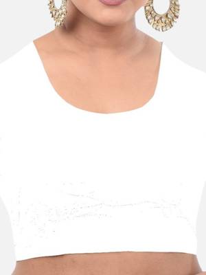 Off white spandex short sleeves stretchable readymade saree blouse 5