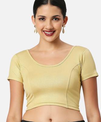 Gold short sleeves spandex princess cut stretchable readymade saree blouse 1