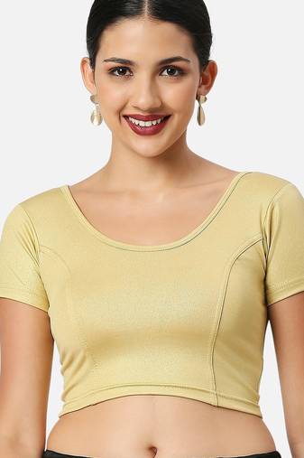 Gold short sleeves spandex princess cut stretchable readymade saree blouse
