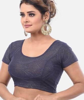 Navy spandex short sleeves stretchable readymade saree blouse 4