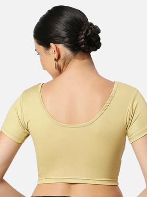 Gold short sleeves spandex princess cut stretchable readymade saree blouse 2
