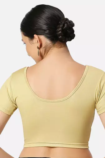 Gold short sleeves spandex princess cut stretchable readymade saree blouse