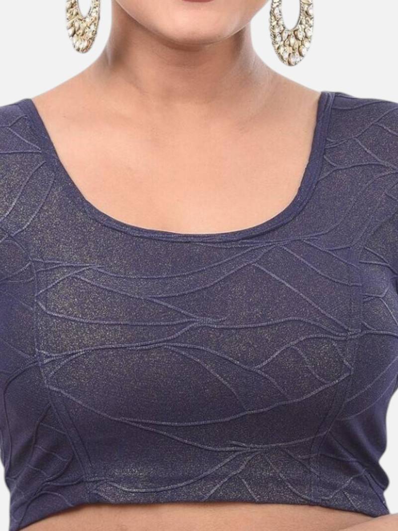 Navy spandex short sleeves stretchable readymade saree blouse