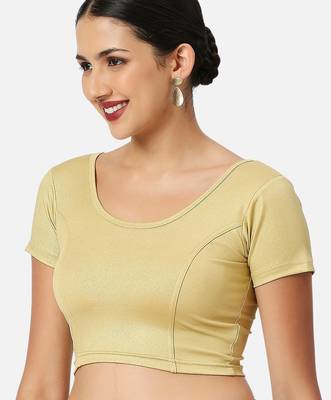 Gold short sleeves spandex princess cut stretchable readymade saree blouse 3