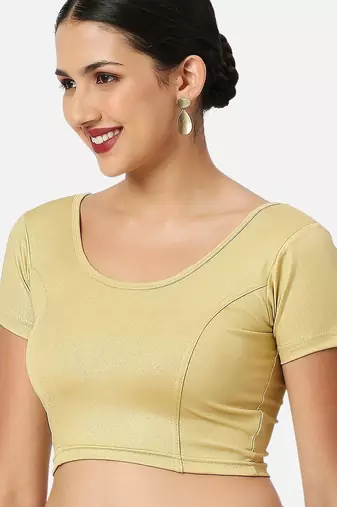 Gold short sleeves spandex princess cut stretchable readymade saree blouse