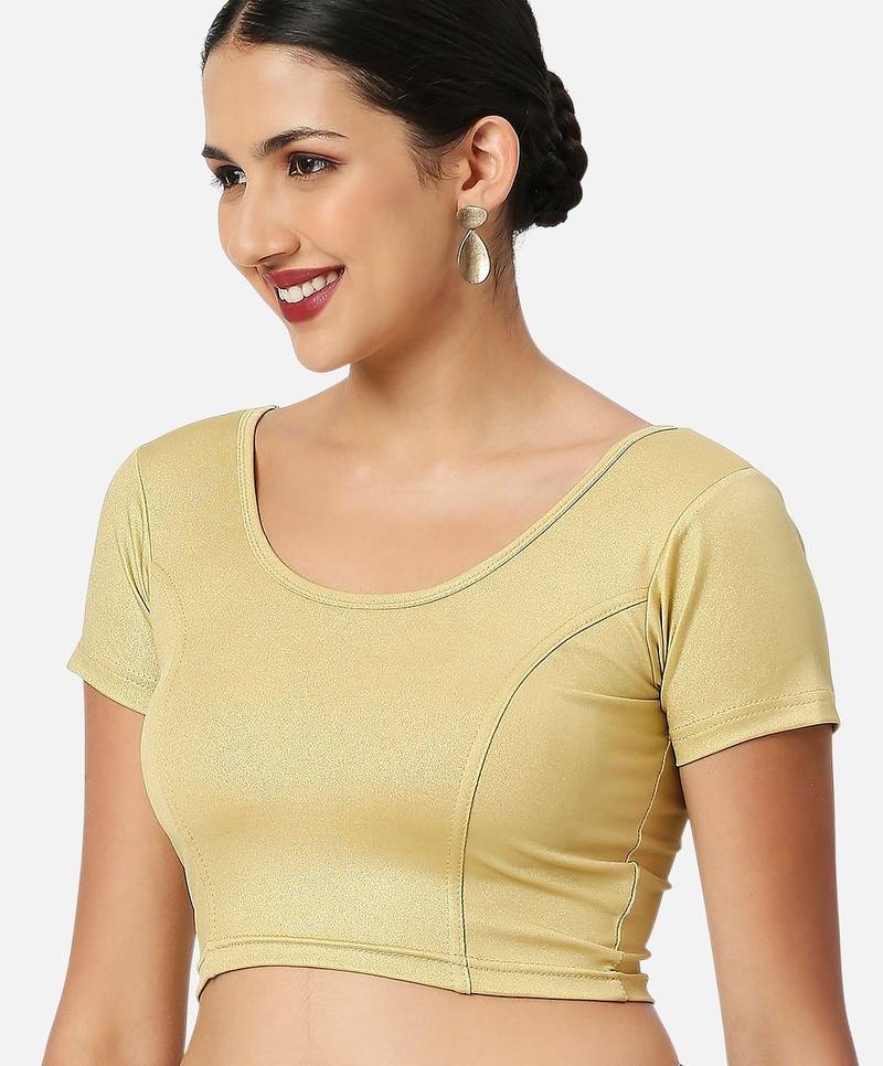 Gold short sleeves spandex princess cut stretchable readymade saree blouse
