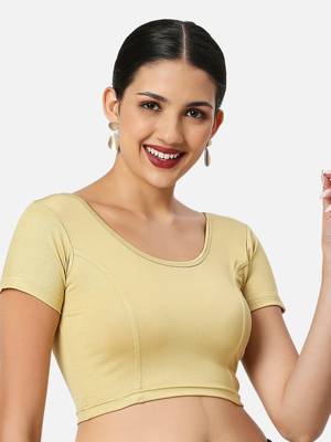 Gold short sleeves spandex princess cut stretchable readymade saree blouse 4