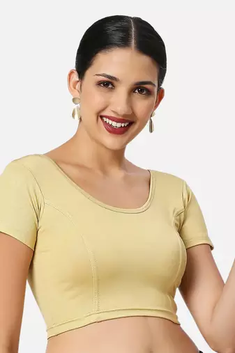 Gold short sleeves spandex princess cut stretchable readymade saree blouse