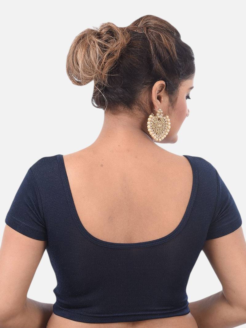 Navy spandex short sleeves stretchable readymade saree blouse