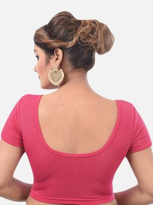 Pink spandex short sleeves stretchable readymade saree blouse 2