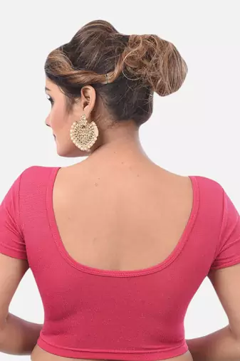 Pink spandex short sleeves stretchable readymade saree blouse