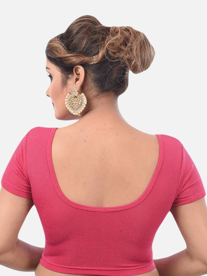 Pink spandex short sleeves stretchable readymade saree blouse